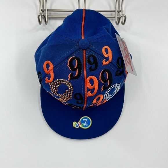 Gino Green Global Men's Hat 7 1/2 All Over Print 59FIFTY Rhinestone Blue Orange - Picture 2 of 8